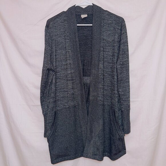 Chico's Black/Gray Long Sleeve Open Front Slouchy Cardigan Sweater size large - Picture 1 of 7